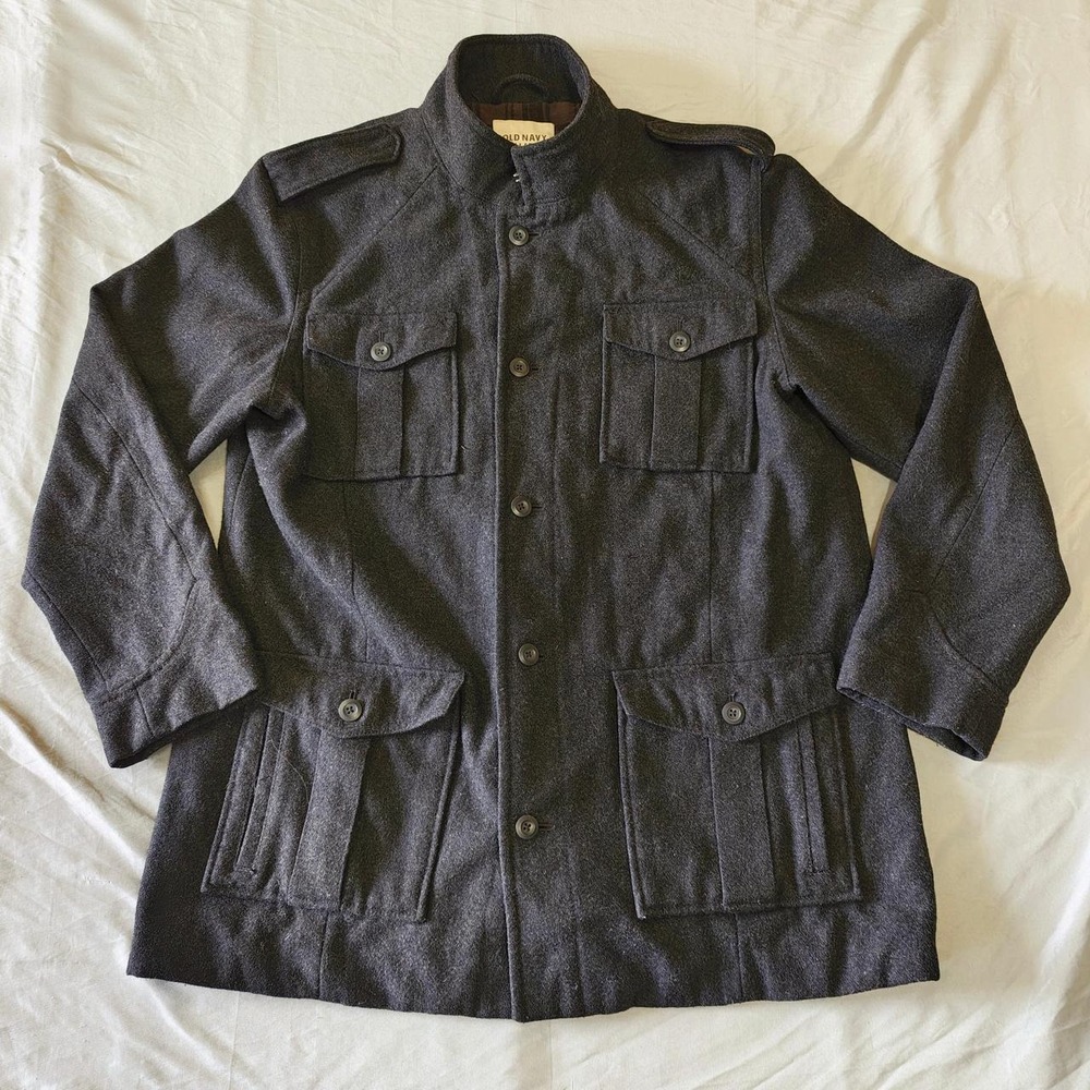 Old Navy Mens Wool Blend Field Jacket Charcoal Gray Military Utility Coat XL